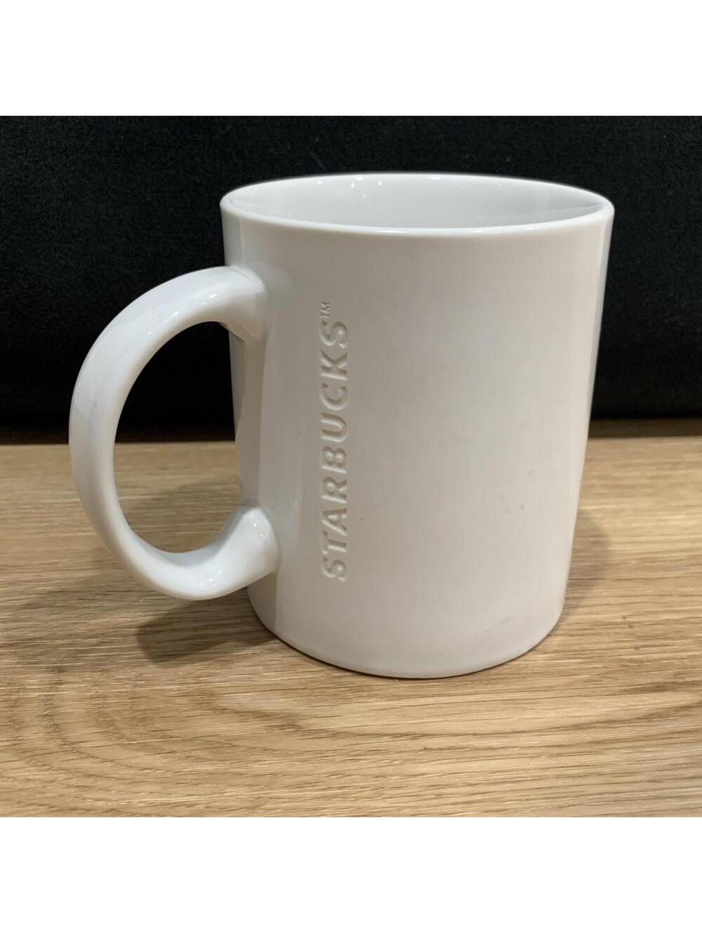 Starbucks White Debossed Logo Ceramic Coffee Mug EUC Embossed Minimalist Siren